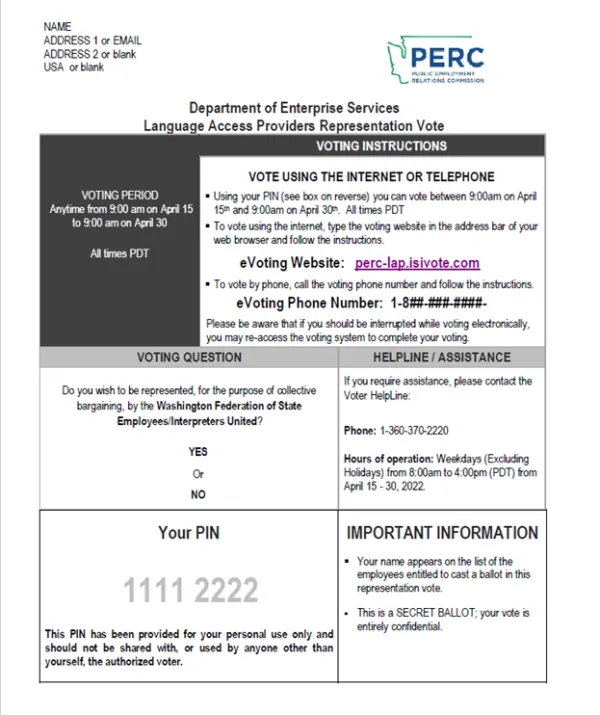 PERC Voting screen example