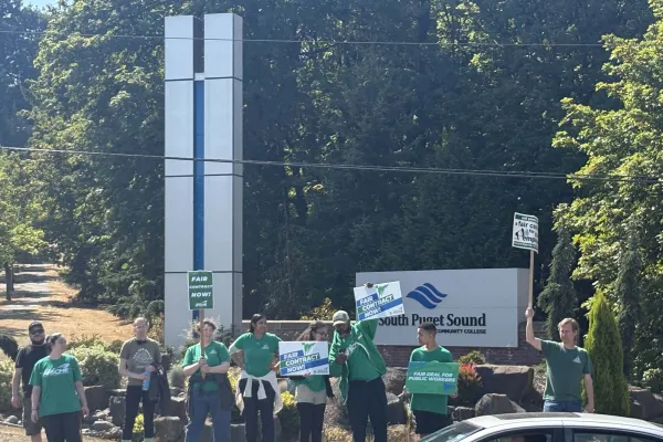 A photo of a group of WFSE members from South Puget Sound Community College during the Walkout With Washington