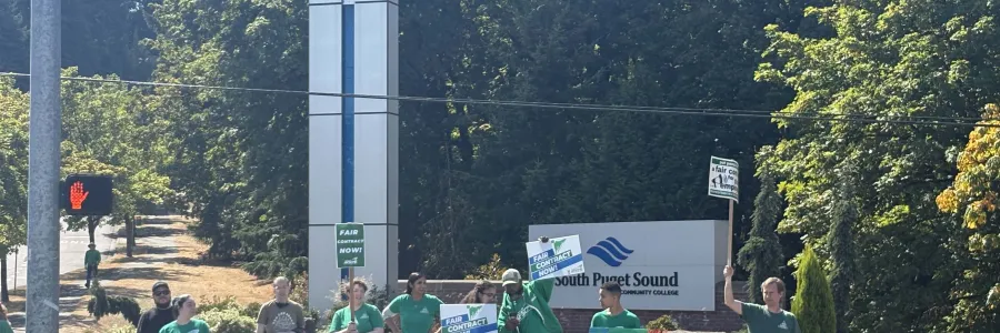 A photo of a group of WFSE members from South Puget Sound Community College during the Walkout With Washington