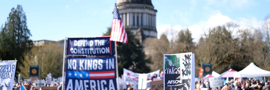 AFSCME no kings sign at the state capitol
