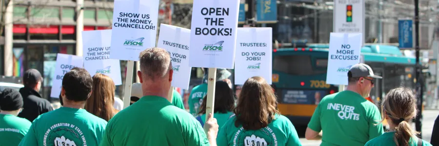 WFSE Members at Seattle Community Colleges march at an informational picket.