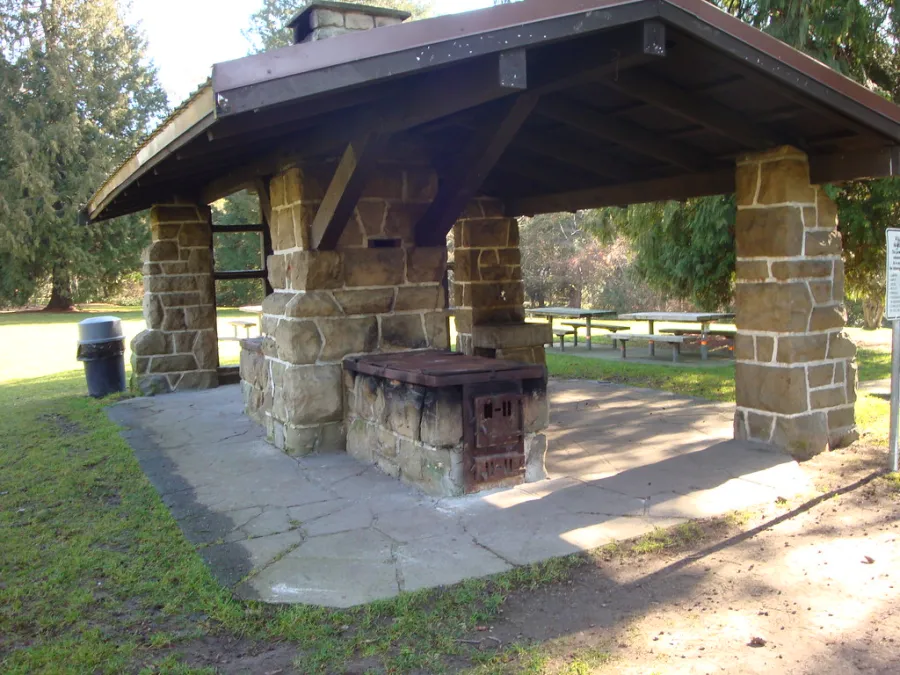 Picnic Shelter, concrete pad and brick pillars