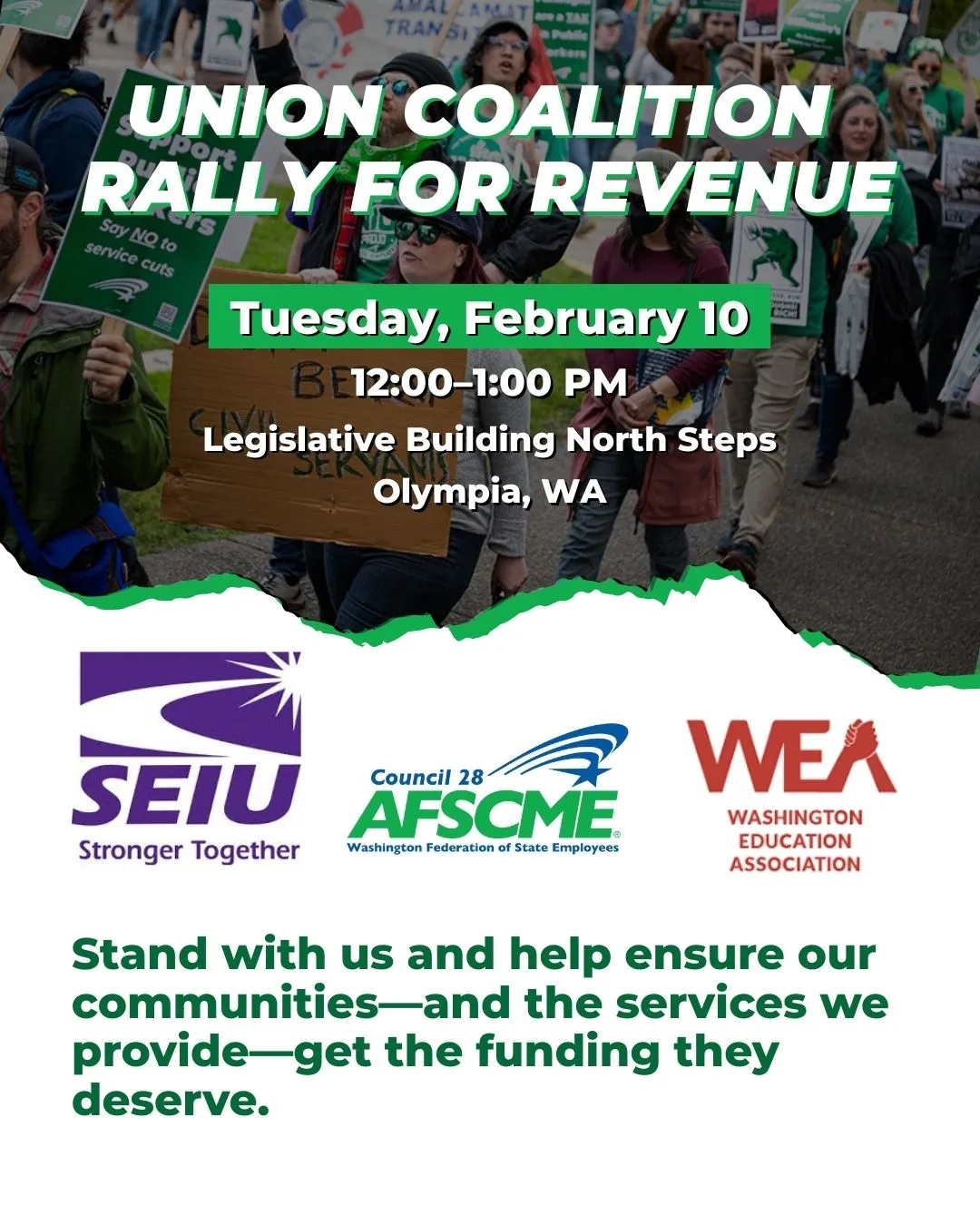 Union rally for revenue flyer image