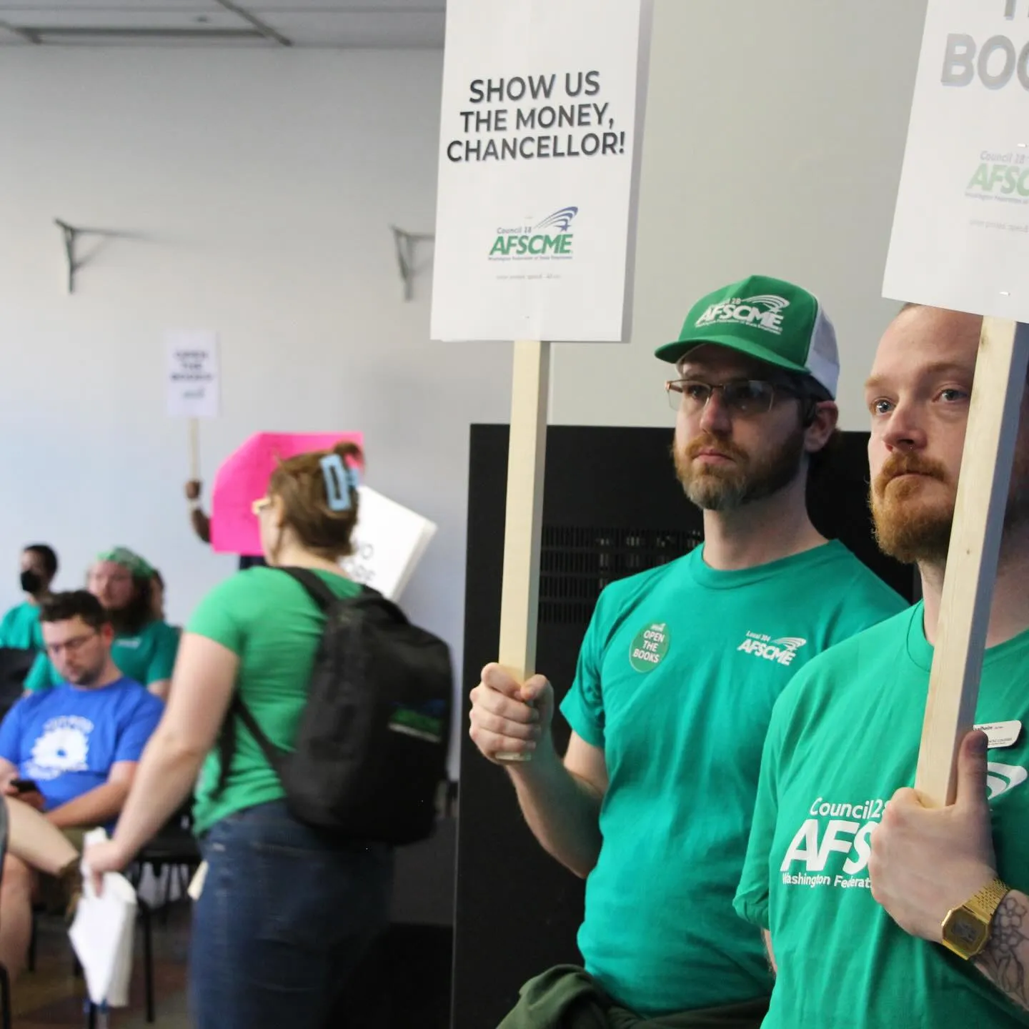 WFSE members inside the board of trustees meeting