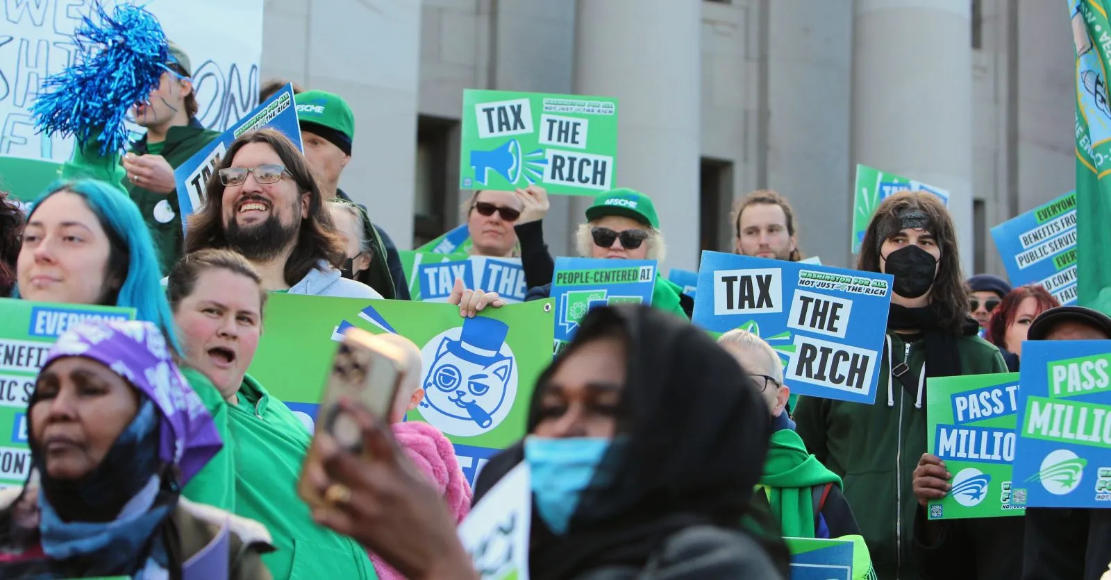 wfse MEMBERS AT A millionaires tax rally
