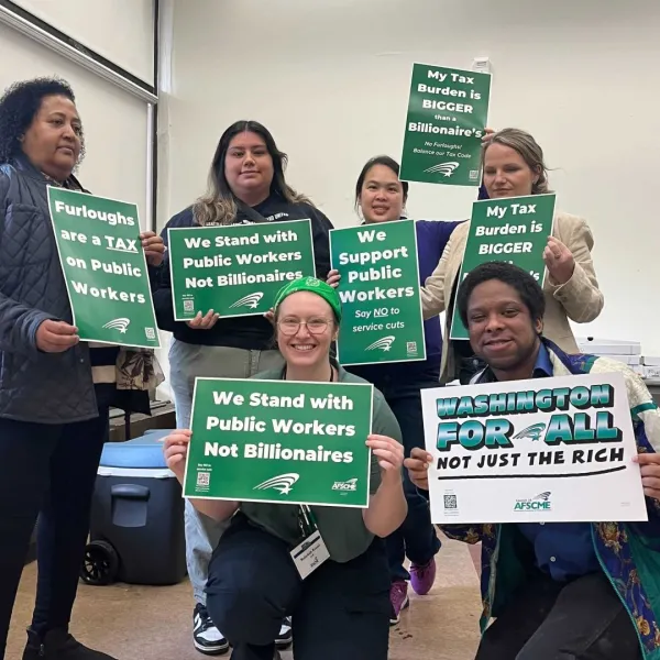 WFSE members at Seattle Central College making phone calls to their elected officials and Governor Ferguson.