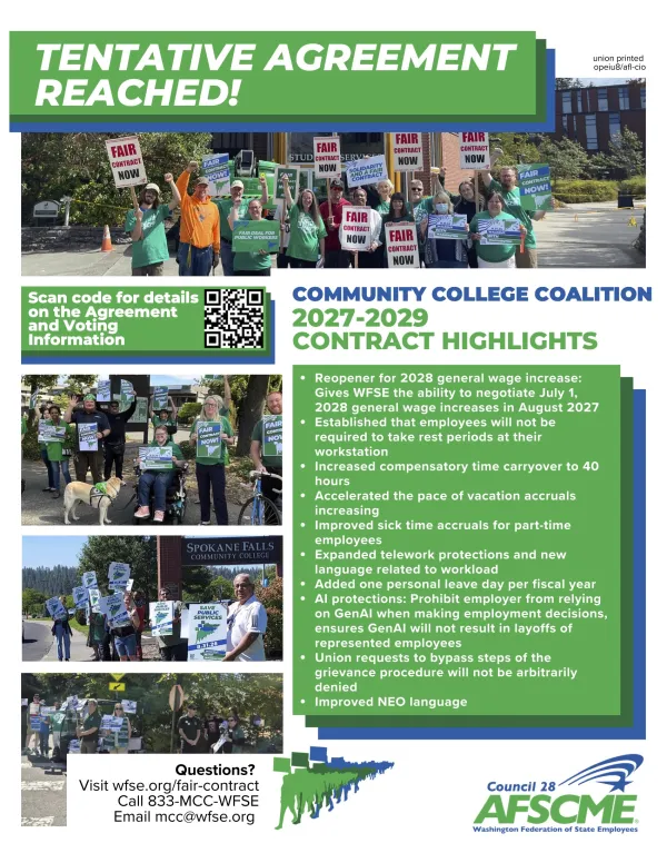 A flyer sharing information about the CCC tentative agreement