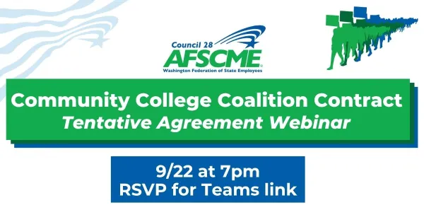 Graphic promoting the Community College Coalition Contract Tentative Agreement Webinar