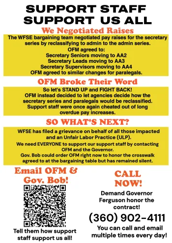 Flyer with OFM letter, Governor's phone number, and reminder to wear green Wednesdays 