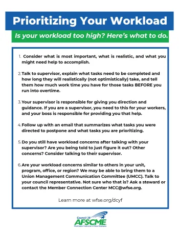 Prioritizing Your Workload WFSE themed flyer