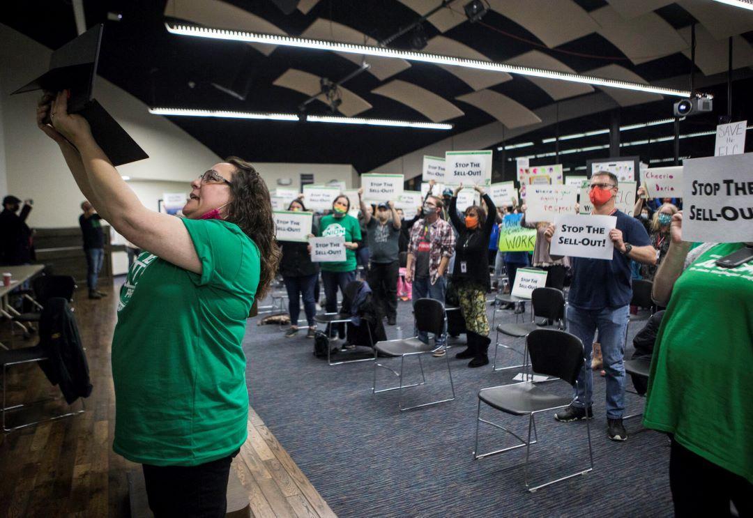 WFSE members protesting the planned closing of the early learning center at Everett Community College